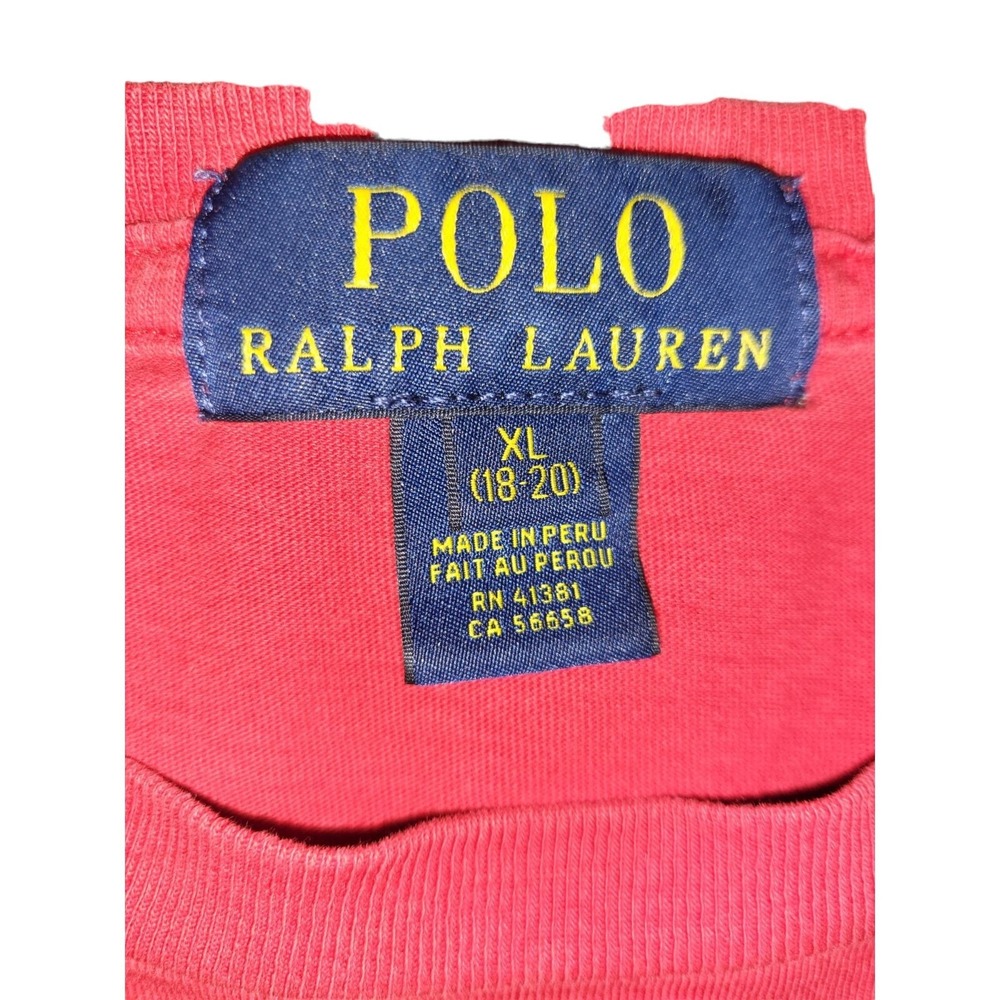 Polo Ralph Lauren Tshirt Men Sz XL 18 - 20 Short Sleeve Big Logo Red Casual Tee - Picture 6 of 6